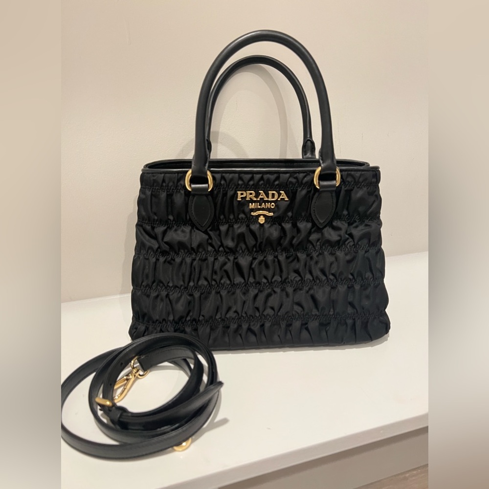 Prada Tessuto Gaufre Nylon Black Satchel Handbag